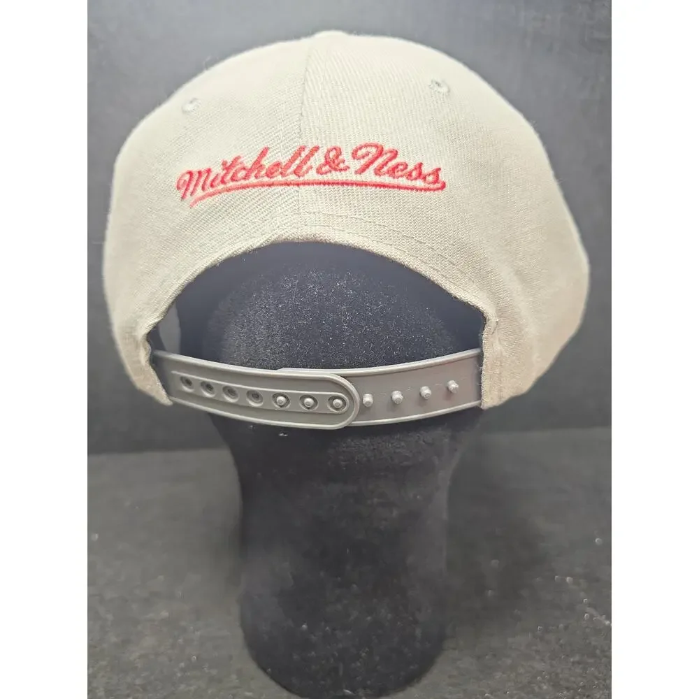 Mitchell & Ness Atlanta Hawks Cool Grey Snapback Hat Cap Retro Logo Red Yellow